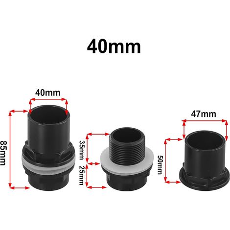 Raccordo passaparete, traversa per serbatoio, connettore a parete per sistema di filtraggio per laghetto, installazione di tubi per acquario, 40 mm - ALTRO (1/4)