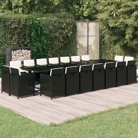 Ensemble à manger de jardin coussins 19 pcs-Salon de jardin Résine tressée Noir 256517 (1/5)