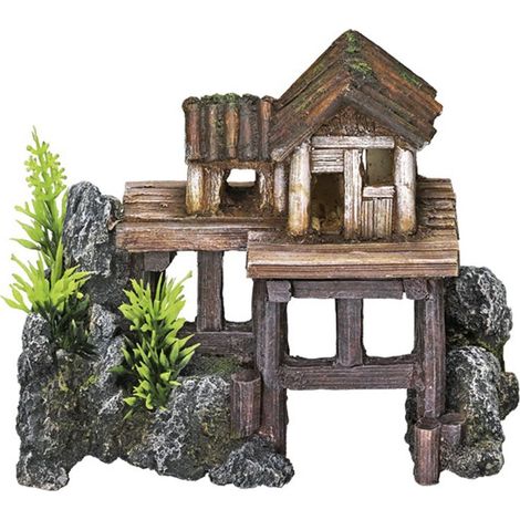 Nobby Aqua Ornaments HOLZHAUS mit Pflanzen 15,5 x 8 x 12 cm Aquarium-Zubehör