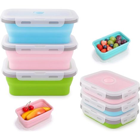 Collapsible Silicone Lunch Boxes - Pack of 3, 500ml Collapsible Bento Lunch Box for Microwave, Dishwasher and Freezer - Reusable Food Box BPA Free (6.5 × 4.5 × 2.6 inches) (1/5)