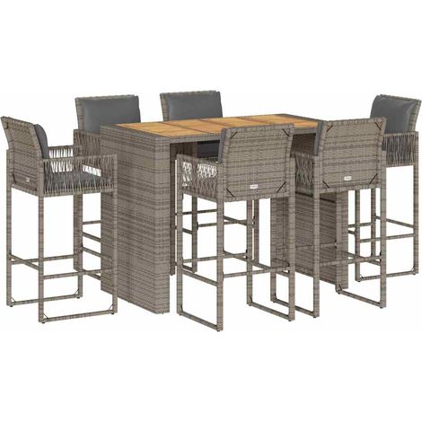 Maison Exclusive - Set Bar da Giardino 7 pz con Cuscini Grigio Polyrattan Acacia (1/5)