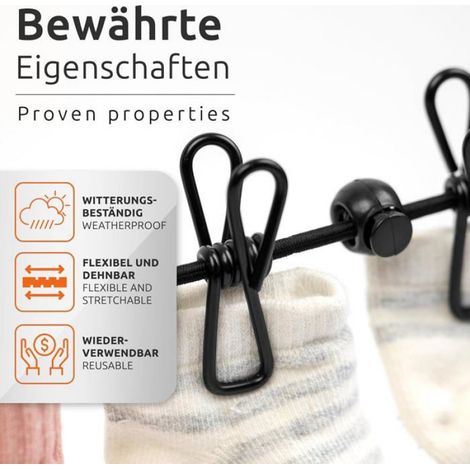 Lot de 2 cordes à linge, extensible jusqu'à 3 m, 12 pinces, caoutchouc, pour voyage camping hôtel (1/5)