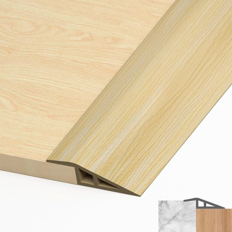 Barre de Seuil Adhesive, Grain de Bois Seuil de Porte 7-10mm 1M Bande de Transition de Sol Autocollante en PVC, Adhesif Rattrapage de Niveau pour Relier Les Joints de Sol et Les Transitions