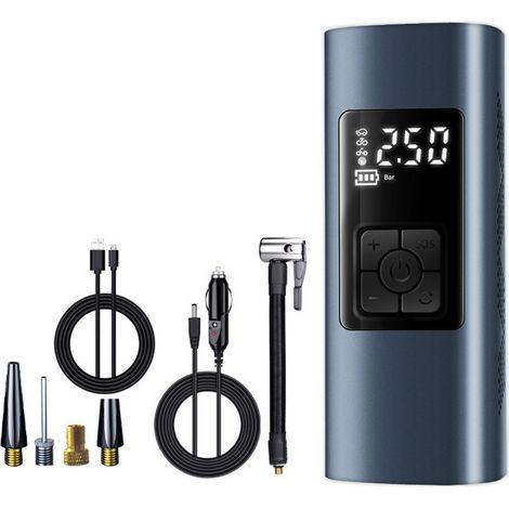 1 Minibomba de aire eléctrica, 6000 mAh, pantalla LCD digital, 150 PSI, para neumáticos de coche y bicicleta. (1/5)