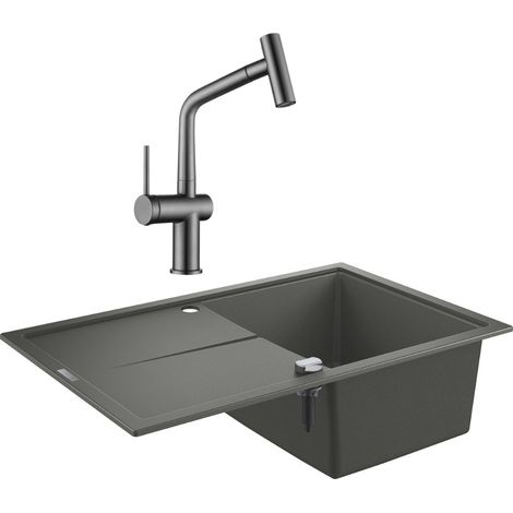 Grohe K400 Quarzverbundspüle mit reversibler Abtropffläche 780x500 mm + Ceramia Timeless Einhebelmischer (G31639TML1BGM-SET) (1/5)