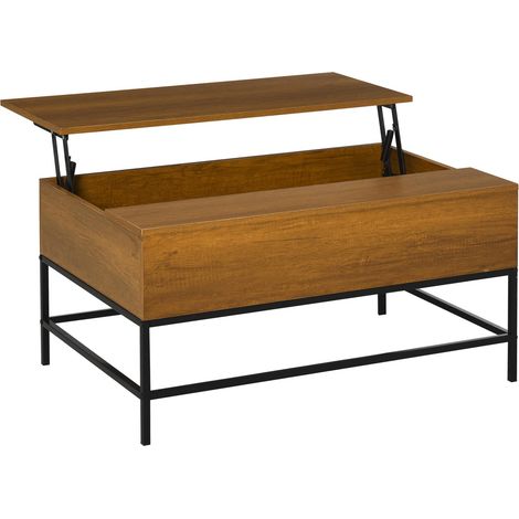 Table basse réglable en hauteur avec espace de rangement dissimulé, mesurant 90 x 60,5 x 45,5 cm, en teck. (1/5)
