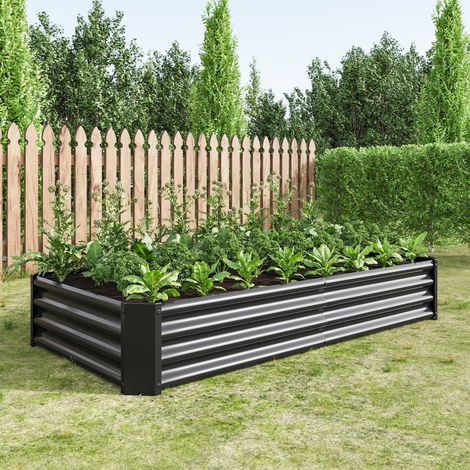 Jardinière surélevée galvanisée pour légumes, jardin, terrasse, fleurs, herbes, fruits, pot de fleurs en métal, 1,8 x 0,9 x 0,3 m, noir (1/5)