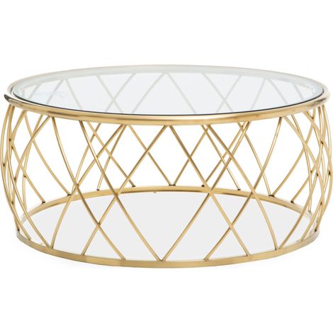 Interiors by Premier Luxurious Gold Coffee Table, Gold Metal and Glass Coffee Table, Geometric Metal Base Modern Coffee Table (1/5)