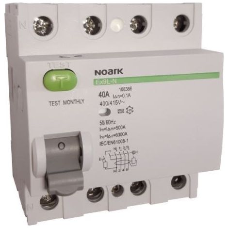 Noark Modèle Disjoncteur Différentiel Gris 40A 400V