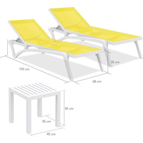Poolstar – Pack de 2 transats empilables inclinables en résine renforcée – Tissu synthétique respirant – Table d'appoint résistante aux intempéries