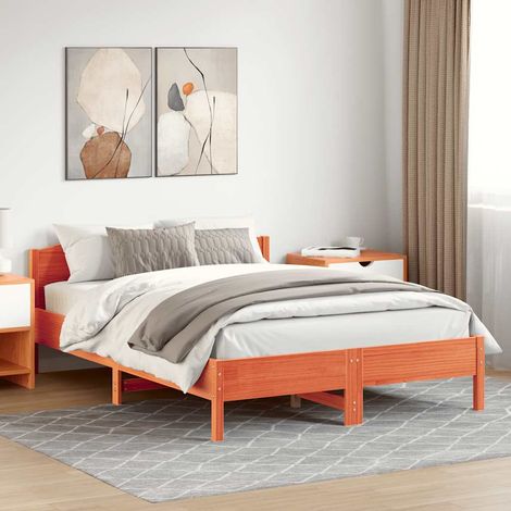 Cama sin colchón madera maciza de pino marrón cera 160x200 cm (1/5)