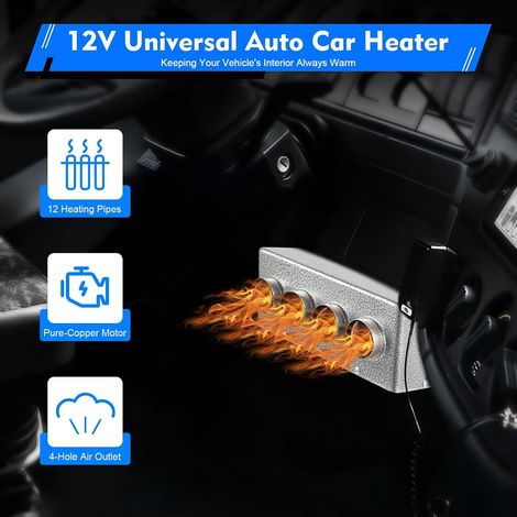 12V Car Auxiliary Heater, Universal Auxiliary Heater Upgraded of 4 Ports Universal Underdash Heater Compact Auxiliary Heater, Hydronic Heater for Car Truck RV Heating (1/5)