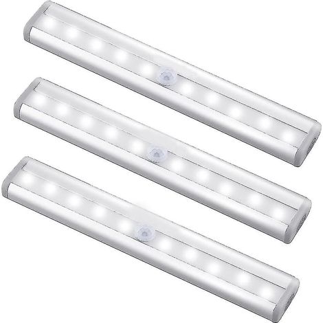 Lot de 3 lampes LED rechargeables USB améliorées avec détecteur de mouvement magnétique et 10 LED (1/5)