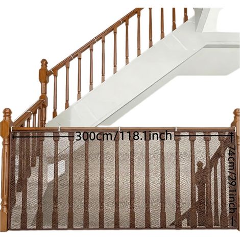 Filet de sécurité épaissi pour escaliers et balcons — Filet PE haute densité anti-chute 300cm x 74cm avec fixation par colliers (1/5)