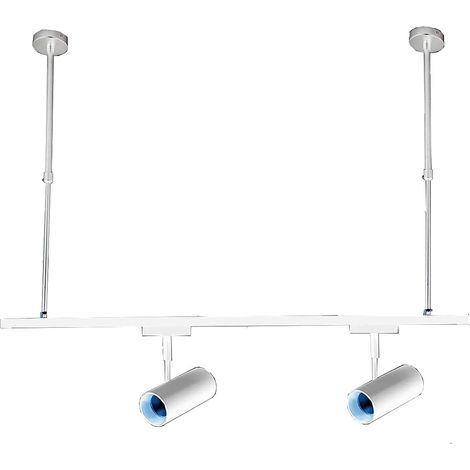 Coppia di staffe a soffitto telescopiche illuminazione su binario elettrico supporto lampade faretti a sospensione fino a 1 metro Bianco (1/4)