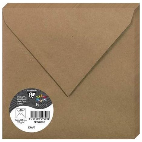 Enveloppes gommées - CLAIRFONTAINE - Pollen - 165 mm x 165 mm - Kraft - 20 unités