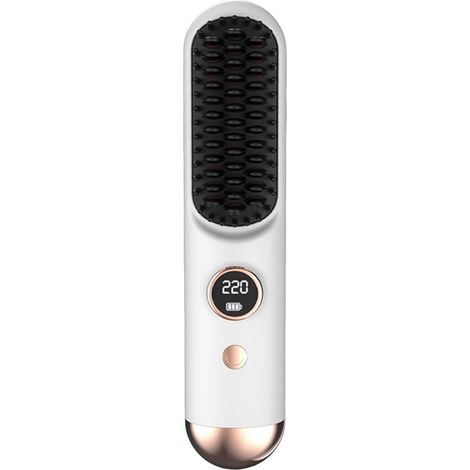 Brosse à cheveux sans fil volumatrice pour cheveux courts, brosse chauffante à 3 réglages, chauffe en 20 secondes, écran LED, USB-C, facile à transporter (blanc) (1/5)