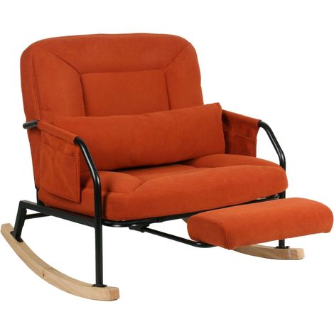 Fauteuil à bascule en velours côtelé orange avec repose-pieds intégré – la combinaison parfaite de confort et de détente.