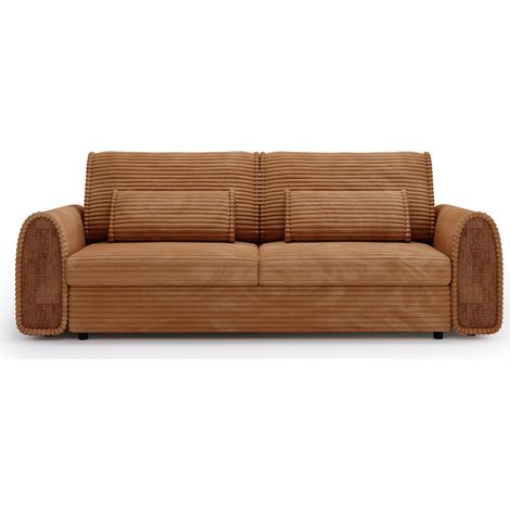 BELLO - Canapé droit convertible bi matière 2 places - Terracotta (1/5)