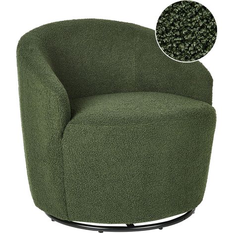 Swivel Armchair DAVIK Boucle Dark Green (1/5)