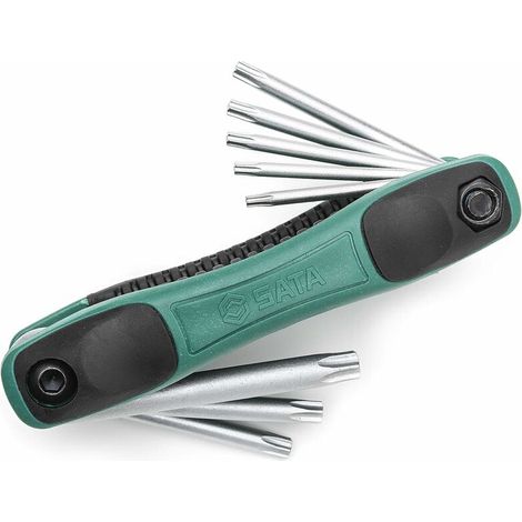 DEESSE SHOP - Jeu de 8 clés Torx pliantes, T9 - T40 avec construction en alliage d'acier trempé et poignée confortable bi-matière (1/5)