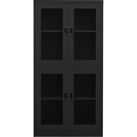 Bureau avec Rangement, Armoire de Bureau en Acier et Verre Trempé, Couleur Gris Anthracite, 90x40x180 cm, Meuble de Bureau Moderne pour Maison et Professionnel (1/5)
