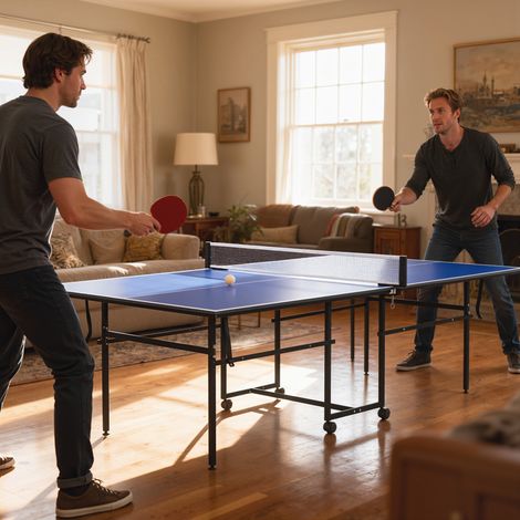 Table de ping-pong pliable et portable, 2 raquettes, 3 balles, cadre en métal, 274 x 152,5 x 76 cm, bleue (1/5)