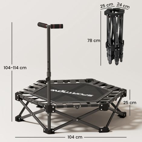 Trampoline fitness pliable avec guidon en T ajustable, sac inclus, charge max 120 kg, cadre en acier et plastique, noir, pour entraînement à domicile. (1/5)