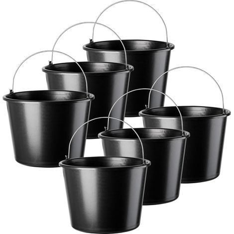 KADAX Baueimer mit Griff, aus Kunststoff, Mörtelkasten, 16L, Schwarz, 6 Stück (1/5)