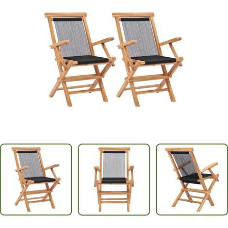Chaise de jardin en teck - Chaises pliables de jardin lot de 2 Bois teck solide et corde (1/5)