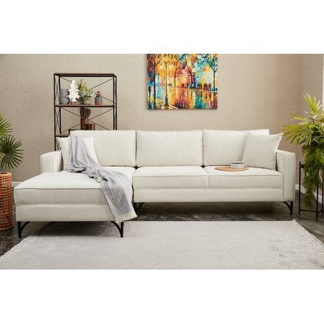 Ecksofa links Berlin Creme Schwarz
