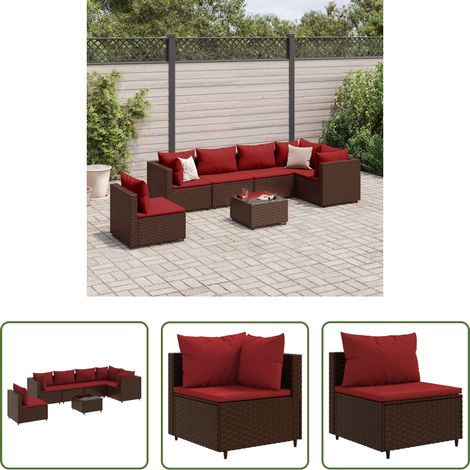 vidaXL Rattan - 7-tlg. Garten-Lounge-Set mit Kissen Braun Poly Rattan (1/5)