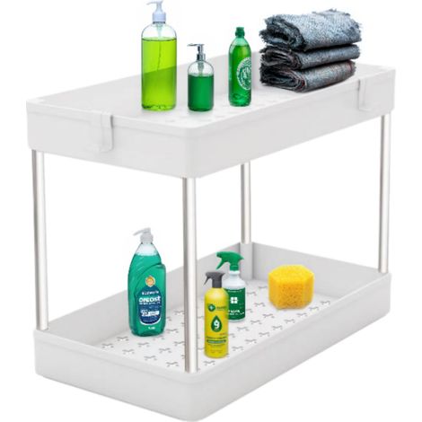 Secury-T – Rangement sous évier meuble 2 niveaux – Design compact blanc – Matériaux ABS et métal – Installation rapide sans outil