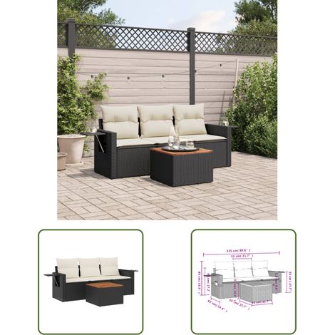 The Living Store 4-tlg. Garten-Sofagarnitur mit Kissen Schwarz Poly Rattan - Gartenmöbel Set - PE-Rattan Möbel - Outdoor Lounge - Esszimmergarnitur - Balkonmöbel (1/3)