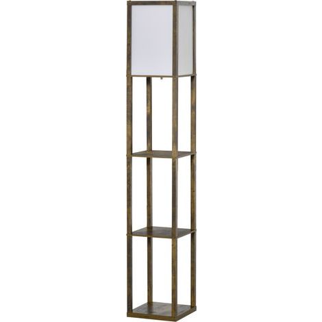 Lampadaire d'intérieur Lampadaire étagère Lampe étagère 26L x 26l x 160H cm 3 étagères 4 Niveaux MDF Blanc et Marron (1/5)