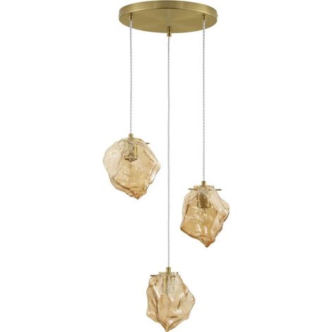 [NEUWERTIG] B-Ware Nova Luce Pendelleuchte Hängeleuchte Odelle E14 Led Gold Dimmbar 3 Flammig Glas