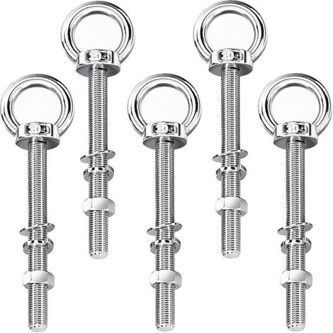 5 Pièces Boulon a Oeil Long M8 × 140 mm, Anneau de Levage en Acier Inoxydable, Amovible, Avec Rondelles et Ecrous Hexagonaux, Boul (1/5)