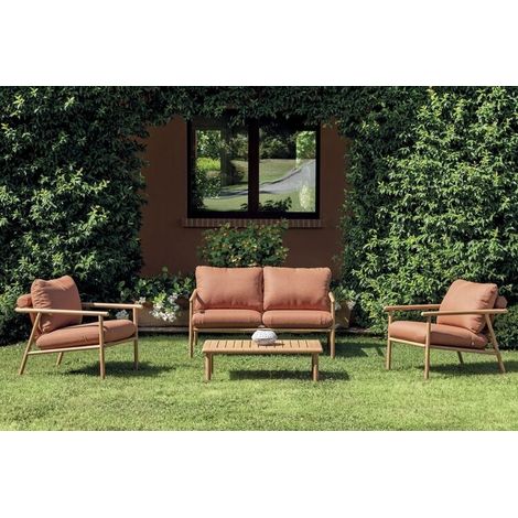 Set salottino da esterno 4 posti in alluminio effetto legno (1/5)