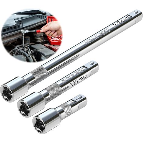 Rallonge 1/2 Pouce Rallonge Cliquet 3 Pièces 75 mm 125 mm 250 mm Jeu de Rallonges à Bascule Acier au Chrome-vanadium Jeu de Rallonges 1/2 Pouce pour Clés à Cliquet Douille Clé à Choc (1/5)