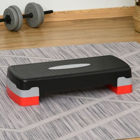 Steppbrett Aerobic Fitness 2-Stufig Höhenverstellbar (10/20 Cm), Heimtrainer Stepper, Schwarz+Grau+Rot, 68X28X15Cm