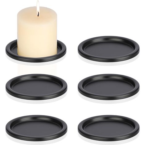 Lot de 6 bougeoirs ronds en fer pour bougie chauffe-plat - Pour mariage, dîner (noir) (1/4)