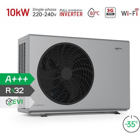 Alsavo Zealux EVI R32 pompe à chaleur air eau monobloc grise 10kw - Monophasé 220-240V/50Hz/1PH - Ventilateurs Simples - Discrétion et Contrôle Intelligent (1/5)