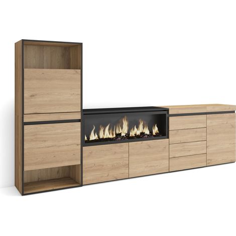 Meuble à Chaussures Meuble Rangement Chaussures 274x145x35 cm Chambre à Coucher pièce Cheminée électrique XXL Commode Buffet Style Moderne Chêne (1/5)