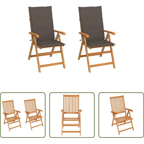 Chaise de jardin teck - Chaises de jardin lot de 2 et coussins taupe Bois teck massif (1/5)