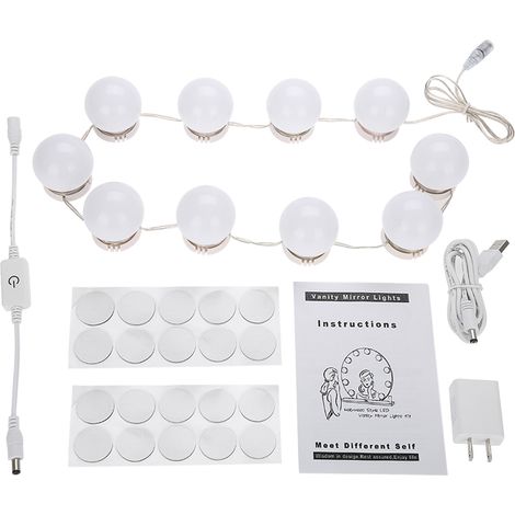 Lampe Led Pour Miroir - Kit De 10 Ampoules À Del Avec Câble Réglable - Éclairage Doux Pour Maquillage Et Préparation Personnelle (1/5)