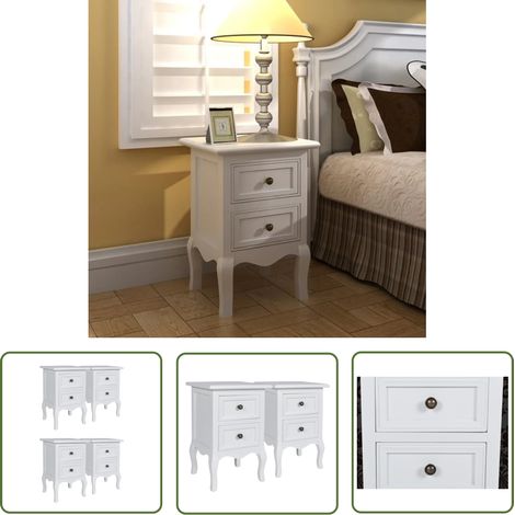 The Living Store Nachttische 4 Stück mit 2 Schubladen Weiß MDF - Vintage Nachttisch - MDF Nachttisch - Weiße Nachttische - Nachttische Mit Schubladen - Wohnzimmer Dekoration (1/5)