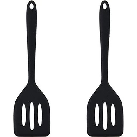 Set mit 2 kleinen, hitzebeständigen Silikonspateln für Fisch, Eier, Pfannkuchen usw. Farbe: Schwarz, Größe: Set [1306] (1/4)