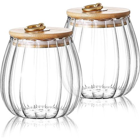 Juego de 2 tarros de cristal herméticos para té, café y azúcar - Recipientes de almacenamiento de cocina - 750 ml (2 ovalados) (1/4)