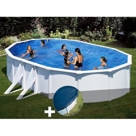 Kit piscine acier blanc Gré Bora Bora ovale 6,34 x 3,99 x 1,22 m + Bâche hiver (1/2)