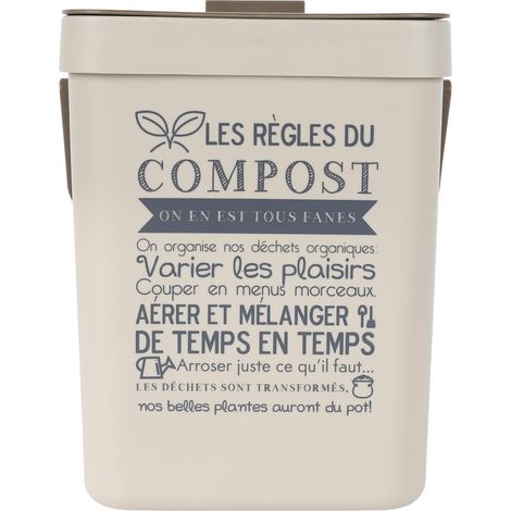 Poubelle de compostage 5 L – Plastique PP – Longueur 20 cm x Largeur 17,5 cm x Hauteur 24,3 cm – Accroche intégrée pour fixation – Je Cherche Une Idee (1/5)